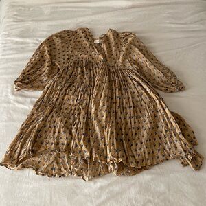 Daughters of India Kyra Mini Dress Mustard and Blue Floral L